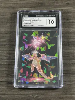 2023 Pokemon Center Dark Terastal Charizard Stickers Cracked Ice CGC 10 Gem Mint - Image 1