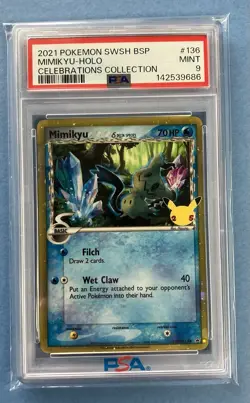 Pokemon Mimikyu Delta Species SWSH136 Celebrations PSA 9 Mint Black Star Promo - Image 1