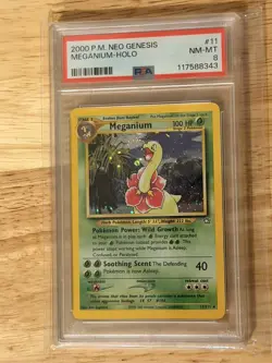2000 POKEMON NEO GENESIS #11 MEGANIUM-HOLO PSA 8 with SWIRL - Image 1