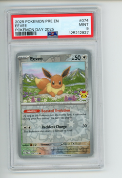 2025 Pokemon Day Eevee 074/131 Stamped Promo Reverse Cosmos Holo PSA 9 MINT - Image 1