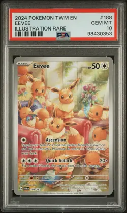 2024 POKEMON TWM EN-TWILIGHT MASQUERADE ILLUSTRATION RARE #188 EEVEE PSA 10 - Image 1