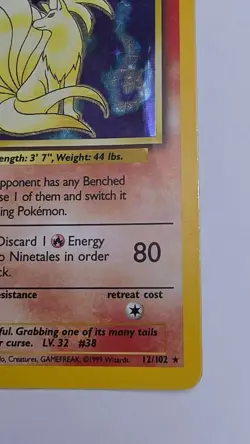 Pokemon TCG Base Set Ninetales 12/102 Holo Rare Unlimited English 80 HP - Image 3