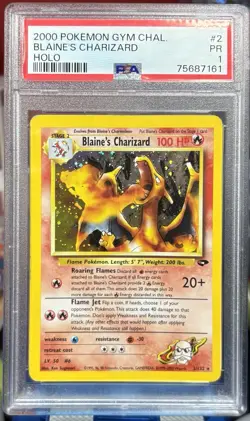 PSA 1 2000 Pokemon Gym Challenge Blaine’s Charizard Holo No. 2 - Image 1