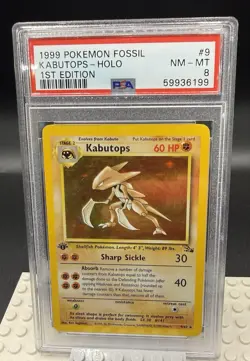 1999 POKEMON FOSSIL 1ST EDITION #9 KABUTOPS-HOLO PSA 8 59936199 - Image 1
