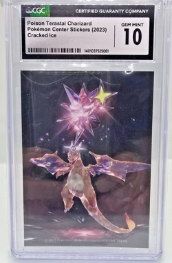 2023 Pokemon Poison Terastral Charizard Center Sticker Cracked Ice CGC 10 Gem Mi - Image 1