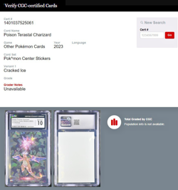 2023 Pokemon Poison Terastral Charizard Center Sticker Cracked Ice CGC 10 Gem Mi - Image 3