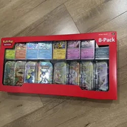 Pokemon Prismatic Evolutions 8 Mini-Tins w Promo Cards IN HAND TCG - Image 1