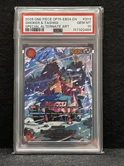 2026 ONE PIECE OP15-EB04-SPECIAL ALTERNATE ART SMOKER & TASHIGI 003. PSA 10 - Image 1