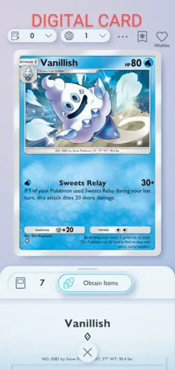 Pokemon Pocket Mobile Game Eevee Grove Set Vanilish ◇◇ Rare Digital Trade Card - Image 1