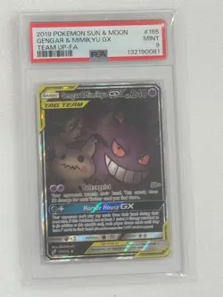 2019 POKEMON SUN & MOON TEAM UP GENGAR MIMIKYU GX #165 PSA 9 MINT - Image 1