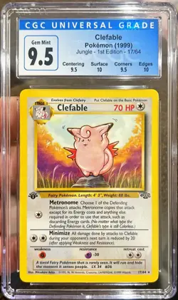 1999 Pokemon Jungle Clefable 1st Edition 17/64 CGC 9.5 Now 10 Gem Mint - Image 1