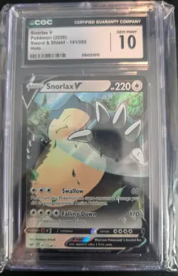 Pokemon Sword And Shield Snorlax V 141/202 Graded CGC 10 - Image 1