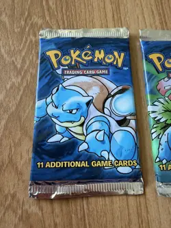 1999 Pokemon Base Set Unlimited Booster Pack Factory Sealed Lot Art Set 3 Packs - Image 3