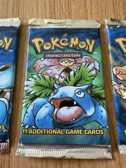 1999 Pokemon Base Set Unlimited Booster Pack Factory Sealed Lot Art Set 3 Packs - Image 5