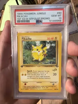1999 POKEMON JUNGLE 60 PIKACHU 1ST EDITION W STAMP DUELIST PROMO PSA - Image 1
