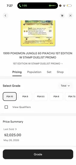 1999 POKEMON JUNGLE 60 PIKACHU 1ST EDITION W STAMP DUELIST PROMO PSA - Image 3