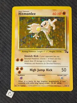 Hitmonlee 7/62 - Fossil Unlimited Holo Rare Pokemon TCG MP - Image 1