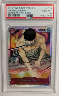 2022 ONE PIECE ST01 ENGLISH RORONOA ZORO SUPER PRE-RELEASE - PSA 10 - ST01-013 - Image 1