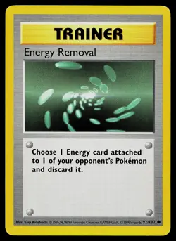 Pokemon Card - Energy Removal Base Set Shadowless 92/102 Common - Image 1