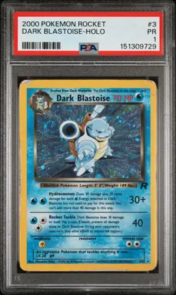 SWIRL PSA 1 2000 Team Rocket Dark Blastoise 3/82 Holo Foil Pokemon Unlimited - Image 1