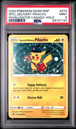 Special Delivery Pikachu Pokemon Center Canada Holo Promo SWSH074 PSA 9 - Image 1