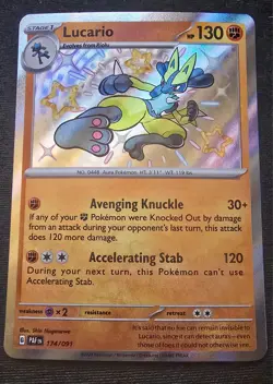Lucario 174/091 Pokemon SV: Paldean Fates Baby Shiny Holo - Image 1