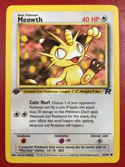 Meowth 62/82 Team Rocket Regular First Edition Pokemon Card All great Condition - Image 1