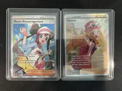Rosa’s Encouragement Trainer and Serena Trainer FULL ART Pokemon Card TCG NM - Image 1