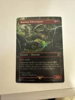 Magic the Gathering Velociraptor Hunting Card Borderless, Jurassic World Foil - Image 1