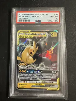 Pikachu & Zekrom GX 2019 Pokemon Sun Moon Team Up #33 PSA 10 - Image 1