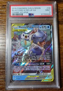 Blastoise & Piplup GX 38/236 PSA 9 Cosmic Eclipse S&M 2019 Pokemon Card Graded - Image 1