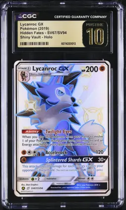 2019 Pokemon Sun Moon Hidden Fates Full Art Lycanroc CGC 10 SV67/SV94 PRISTINE - Image 1
