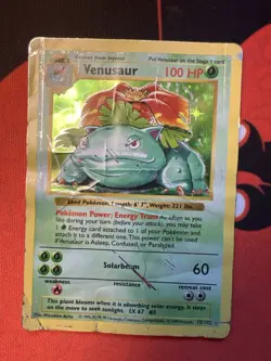 Pokemon Venusaur 015/102 Holo Rare Base Set Shadowless 100 HP/DMG Card 1999 - Image 1