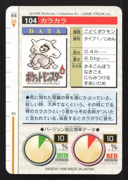 Cubone NO. 104 Bandai Carddass Series 1-2 R LP Japanese Pokemon Card TCG - Image 2