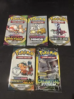 (5) 3 Card Packs of Pokemon Cards Celestial Storm, Unified Minds Factory Sealed - Image 1