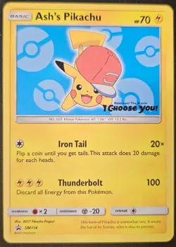 Pokemon TCG Sun & Moon Black Star Promo Ash's Pikachu SM114 - Image 1