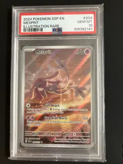 2024 POKEMON SSP EN-SURGING SPARKS ILLUSTRATION RARE #204 MESPRIT PSA 10 - Image 1