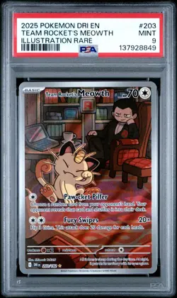 Team Rocket's Meowth #203/182 Sv10: Destined Rivals Illustration Rare PSA 9 - Image 1