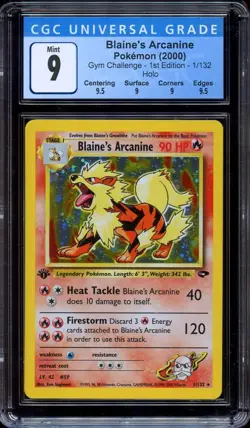 CGC 9 Pokemon Blaine's Arcanine Holo 1st Edition Gym Challenge 1/132 - Image 1