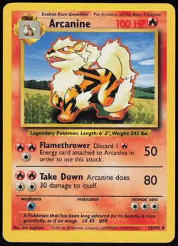 Arcanine 23/102 Uncommon Base Set Unlimited Pokemon Card Moderately Played - Image 2