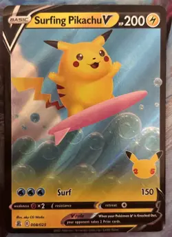 🔥Pokemon TCG Celebrations Surfing Pikachu Holo Ultra Rare Card 008/025 NM🔥 - Image 1