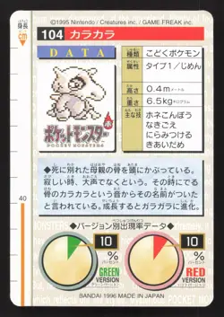 Cubone NO. 104 Bandai Carddass Series 1-2 G LP Japanese Pokemon Card TCG - Image 2