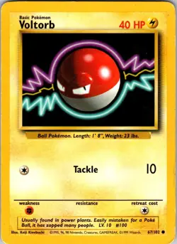Voltorb 67/102 Common Base Set Unlimited Pokemon Lightly Played - Image 1