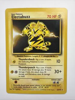Base Set Pokemon TCG Electabuzz, 20/102, Non Holo Rare - Image 1