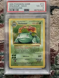 Pokemon Venusaur Base Set Shadowless Holo Rare 15/102 English 1999 PSA 4 - Image 1