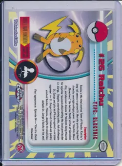 2000 TOPPS CHROME POKEMON T.V. #26 RAICHU - Image 2
