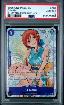 2025 ONE PIECE PROMOS ILLUSTRATION BOX VOL.1 #062 O-NAMI PSA 10 - Image 1