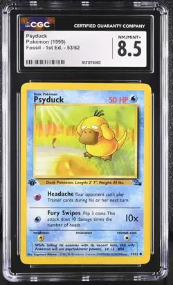 CGC 8.5 Psyduck 1999 Fossil 1st Edition 53/62 Pokemon Card - Image 1