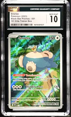 CGC 10 GEM MINT Snorlax 051 Scarlet Violet 151 ETB Black Star Promo Pokemon - Image 1