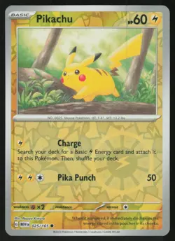 Pikachu 025/165 Common 151 Pokemon Reverse Holo Near Mint - Image 1